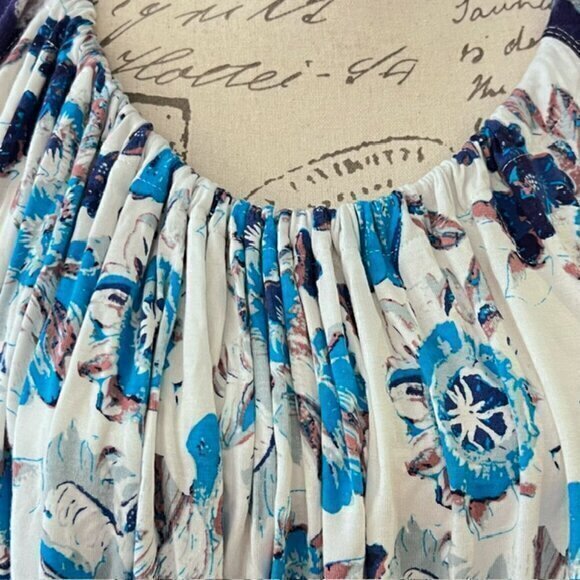 Free People Baja Babe Floral Tie Back Top Blue Cold Shoulder Size Small BOHO - Picture 8 of 13